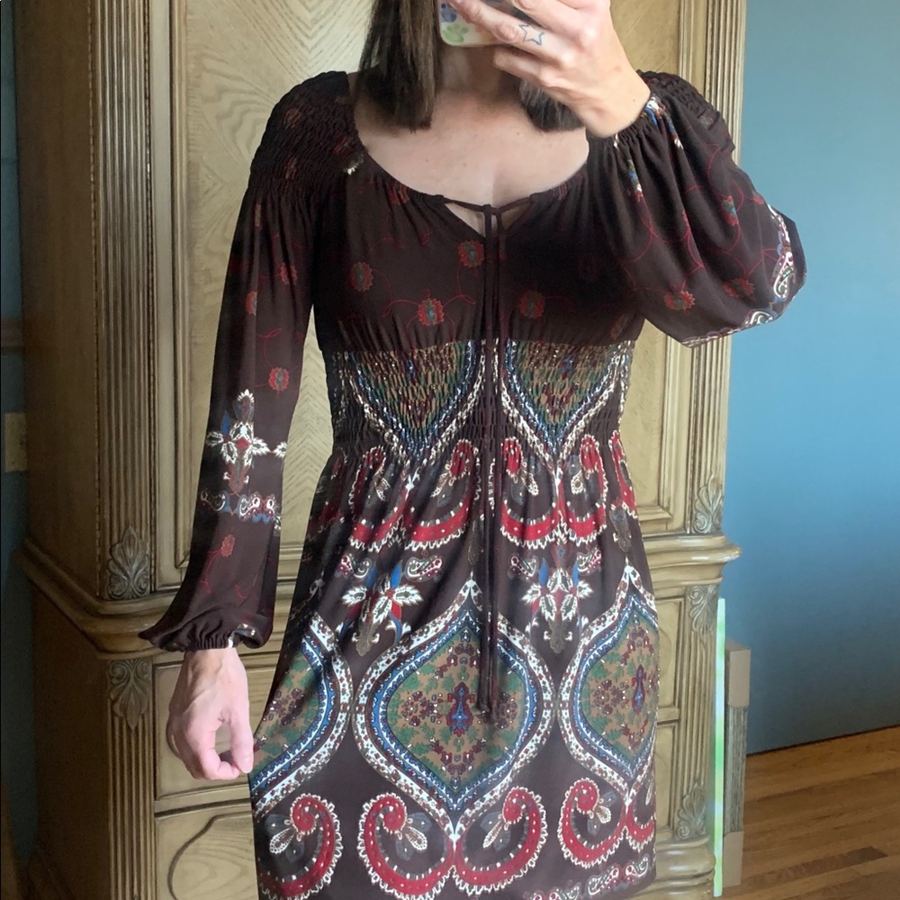 Laundry Shelli Segal Brown Boho Fun Pattern Slip Dress XS S